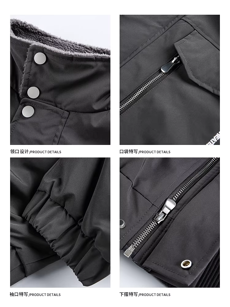 Wukong có sẵn áo khoác cotton cổ đứng dày dặn phong cách Mỹ thời thượng, chất liệu len cừu, dành cho nam, áo khoác cotton ấm áp mùa đông, kiểu dáng cặp đôi, phong cách thường ngày.