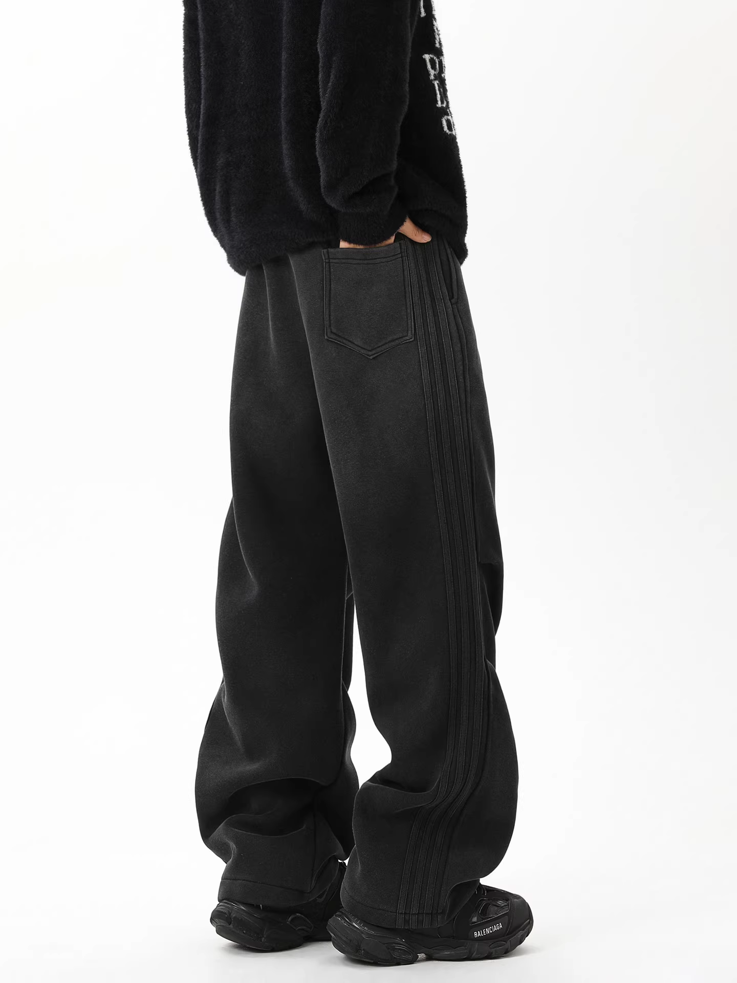 Wukong có sẵn quần ống rộng phong cách Mỹ, chất liệu nỉ lót lông, kiểu dáng xù xì, dành cho nam, quần ống rộng vintage, rộng rãi, thời trang, đa năng.