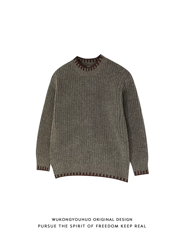 Wukong có sẵn áo len cổ tròn may tay theo phong cách retro Mỹ dành cho nam và nữ, áo len cặp đôi dáng rộng, kiểu dáng thời thượng, thương hiệu cleanfit.