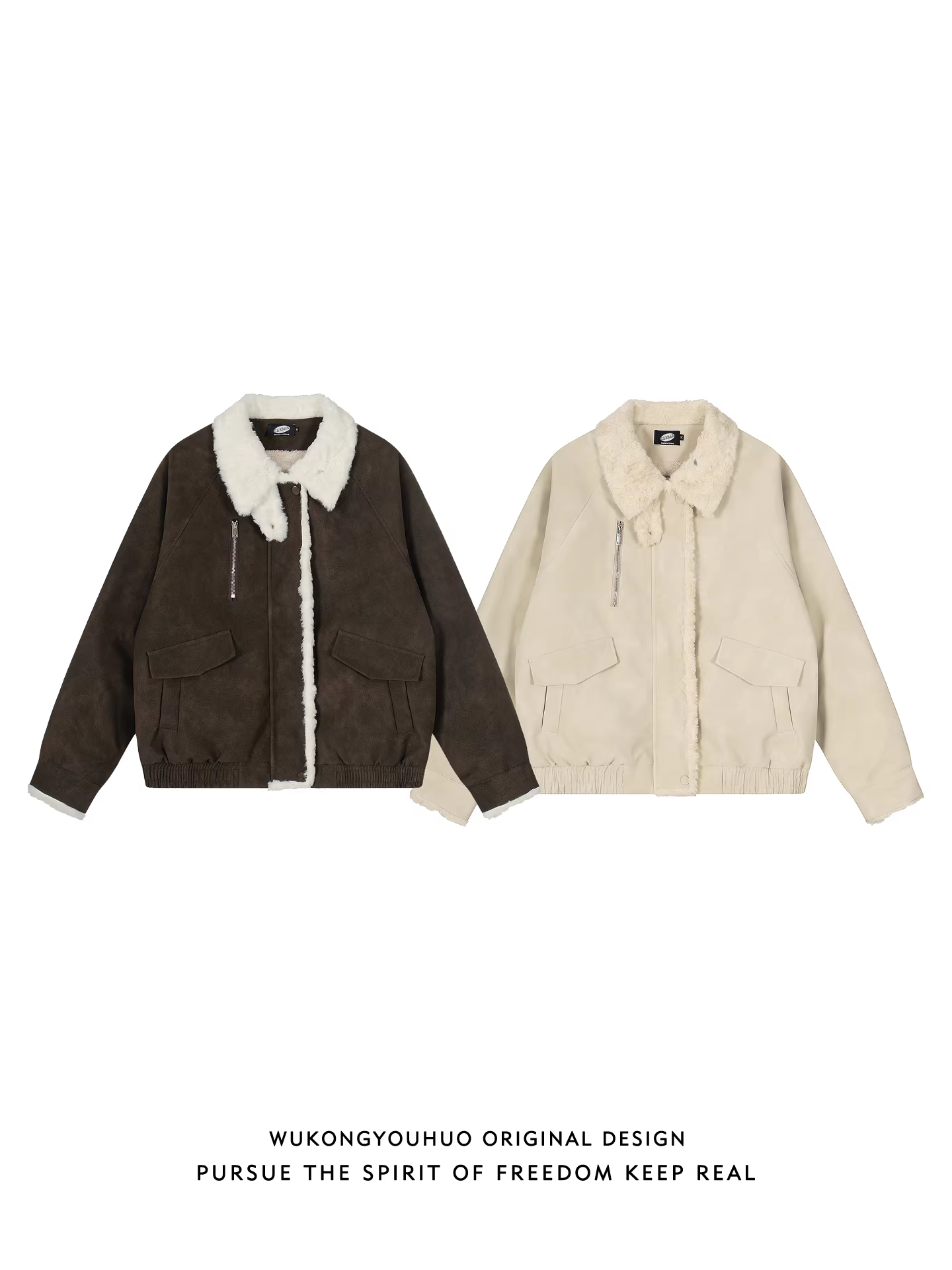 Áo khoác cotton cổ lông giả thỏ kiểu Mỹ cổ điển mùa đông của Wukong dành cho nam, áo khoác cotton ấm áp thời trang dành cho cặp đôi.