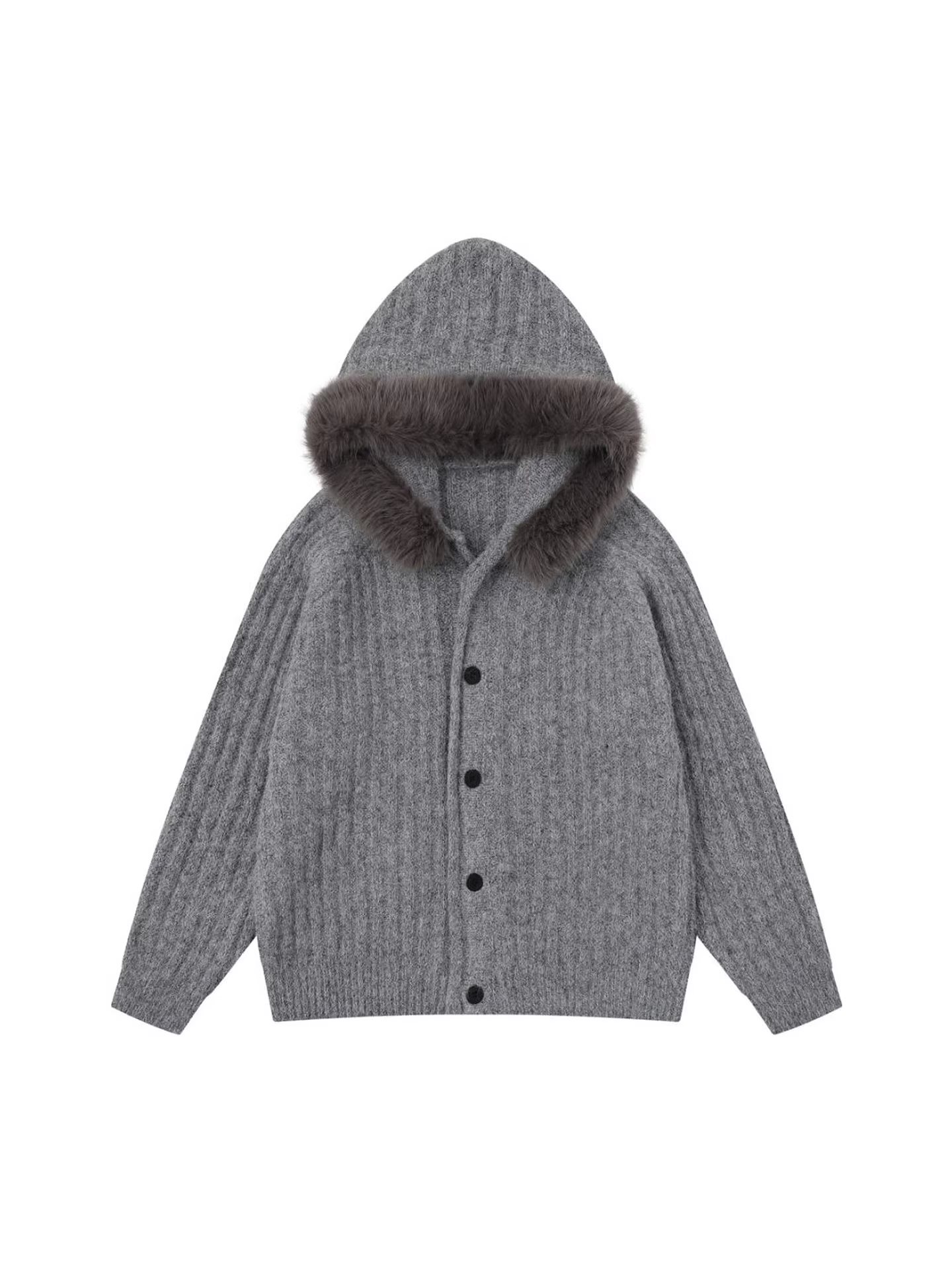 Wukong có sẵn áo cardigan cổ điển cài khuy có cổ lông và áo len có mũ dành cho nam và nữ, phong cách mùa thu thoải mái dành cho cặp đôi, chất liệu dệt kim.