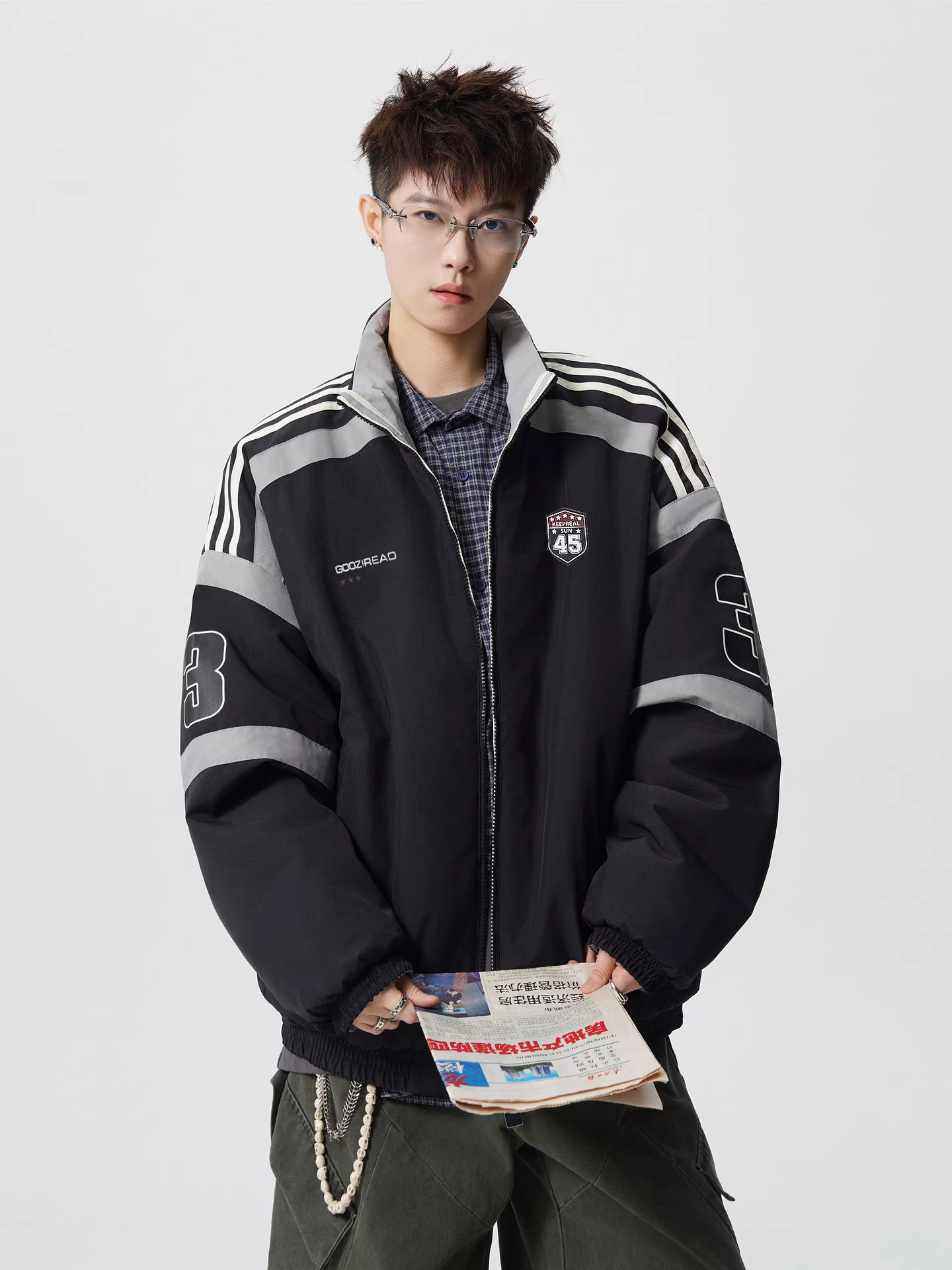 Wukong có sẵn áo khoác cotton kiểu Mỹ thời thượng, phối sọc giả hai mảnh, cổ đứng, dành cho nam và nữ, dáng rộng, áo khoác cotton đôi có thể mặc hai mặt.