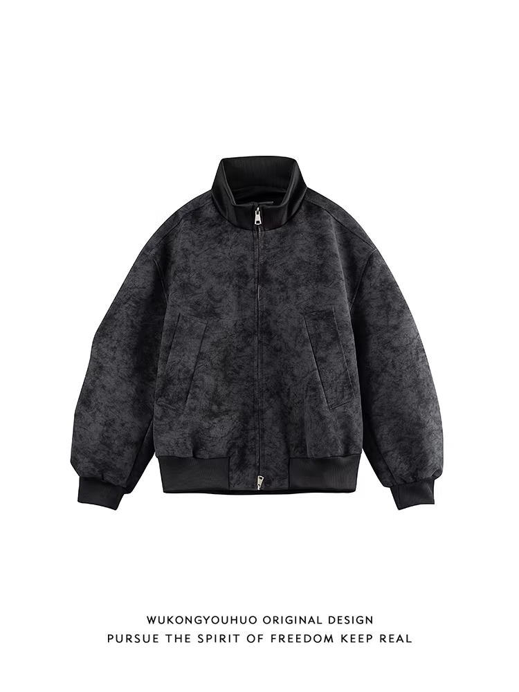 Wukong có sẵn áo khoác da PU chất liệu hip-hop Mỹ dành cho nam, kiểu dáng thời trang đường phố, thiết kế rộng rãi, kiểu áo khoác biker.