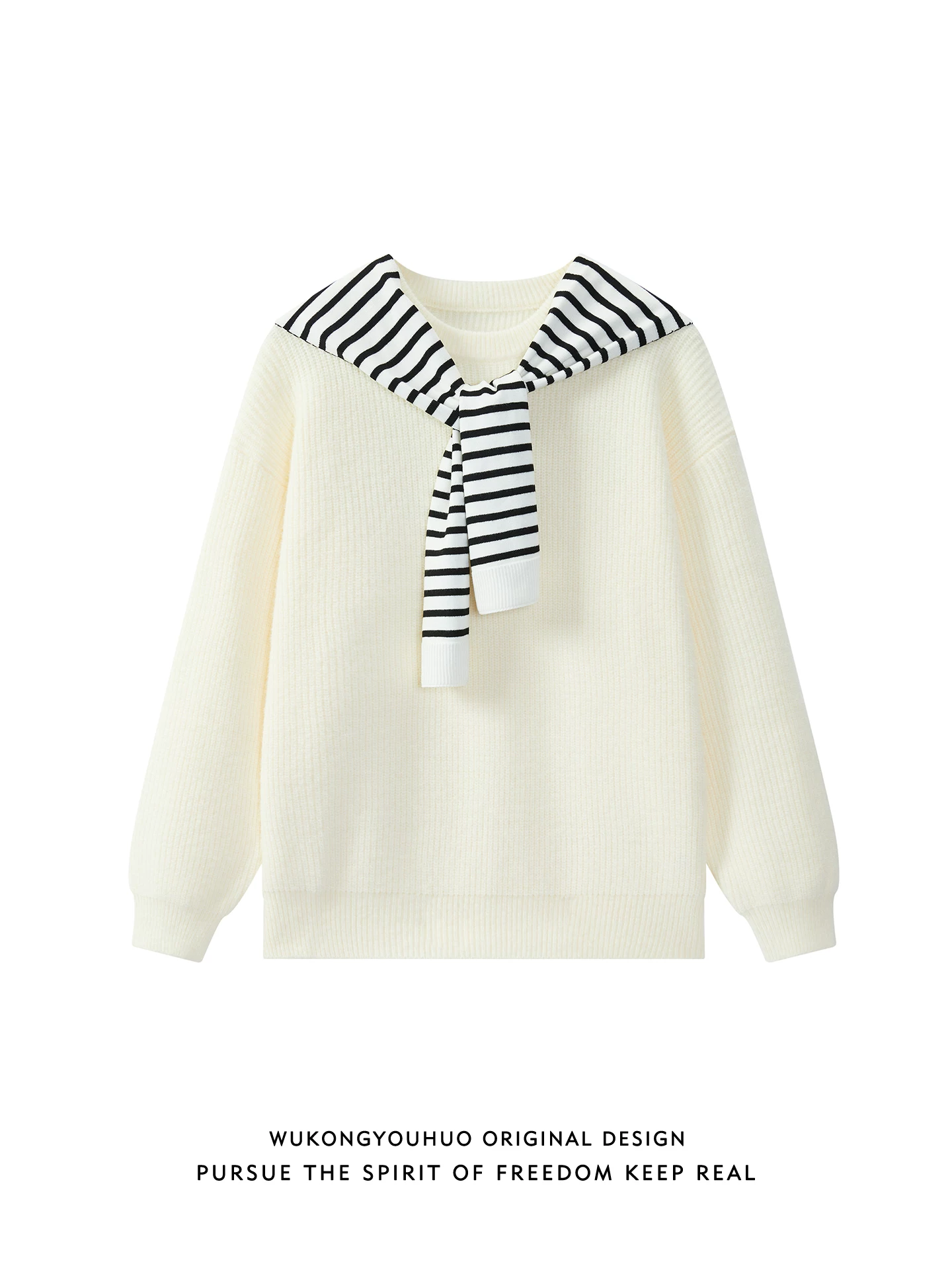 Wukong có sẵn áo len dệt kim cổ tròn hai mảnh giả cổ điển sọc kẻ dành cho nam và nữ, áo len dáng rộng phong cách giản dị dành cho cặp đôi mùa thu.