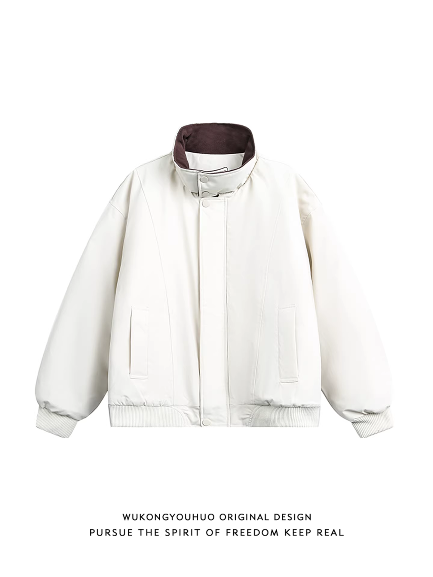 Wukong có sẵn áo khoác cotton cổ lông cừu phối màu phong cách Mỹ mùa đông dành cho nam và nữ, áo khoác cotton cổ đứng thương hiệu thời thượng, áo khoác bảo hộ dày dặn.