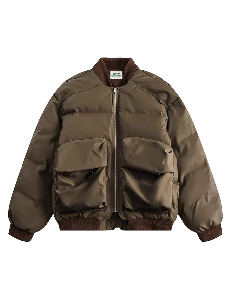 Wukong có sẵn áo khoác cotton cổ đứng dày dặn phong cách retro Mỹ mùa đông dành cho nam, thương hiệu thời thượng, dáng rộng, ấm áp và đa năng.