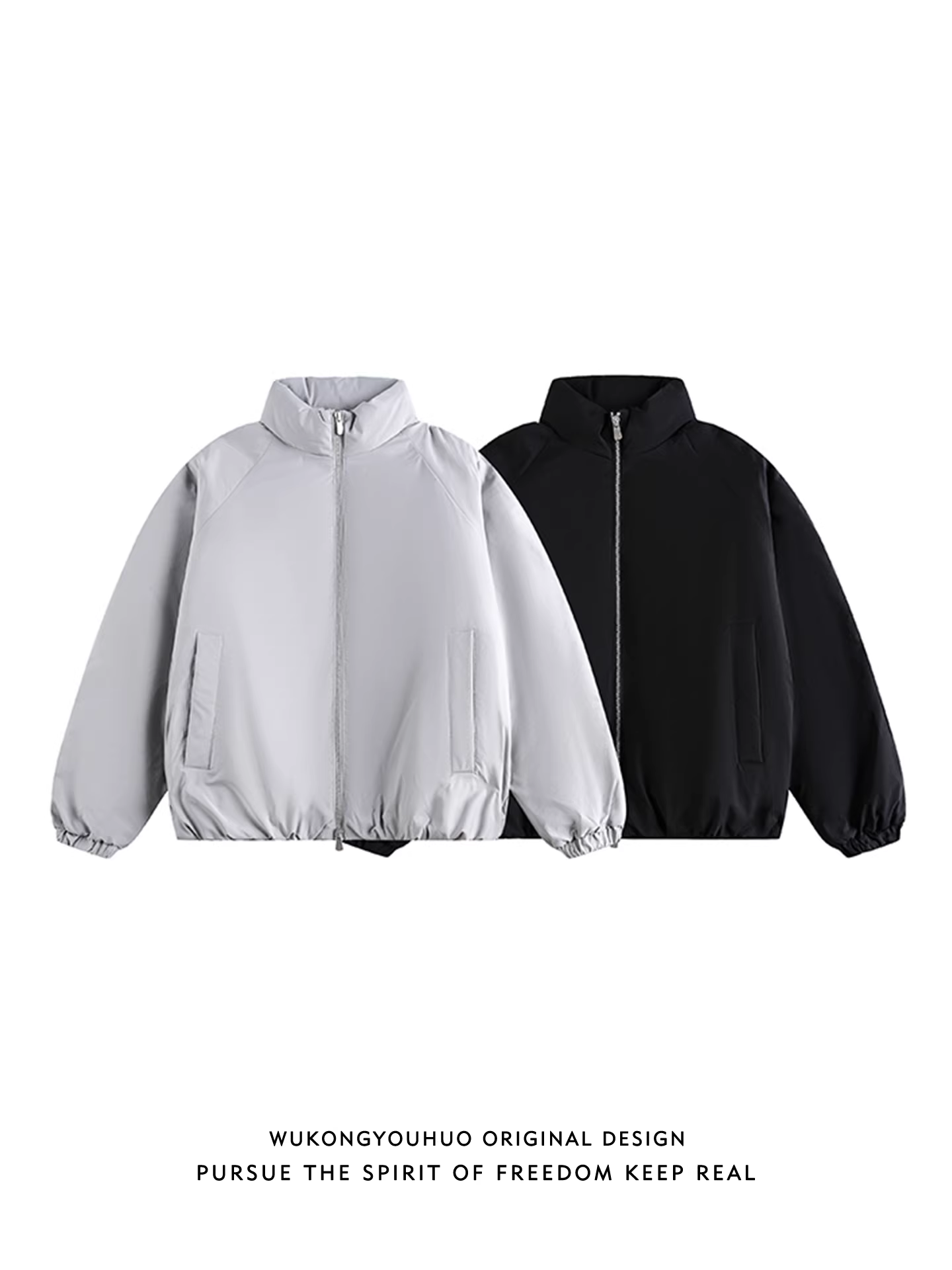 Áo khoác phao cổ đứng màu trơn 90% lông vũ trắng mùa đông của Wukong dành cho nam, áo khoác cotton ngắn ấm áp thời trang dành cho cặp đôi.