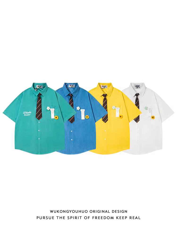 Wukong có sẵn áo sơ mi ngắn tay kiểu retro mùa hè phong cách sinh viên dành cho nam, áo sơ mi nửa tay kiểu dáng rộng rãi thời trang dành cho cặp đôi.