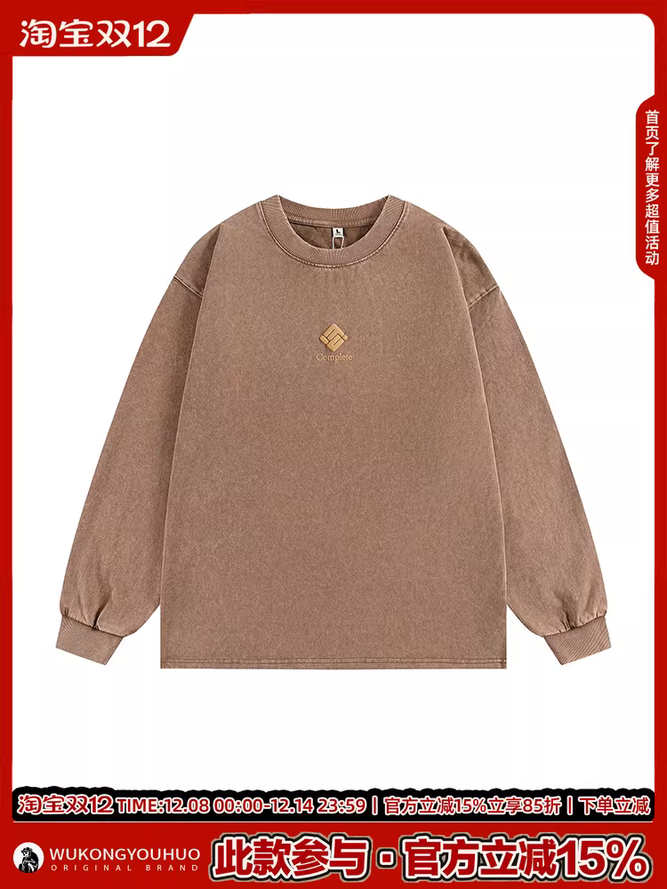 Wukong có sẵn áo thun dài tay in chữ phong cách Mỹ thời thượng, chất liệu xốp, kiểu dáng rộng rãi dành cho nam và nữ, áo cặp mùa thu.