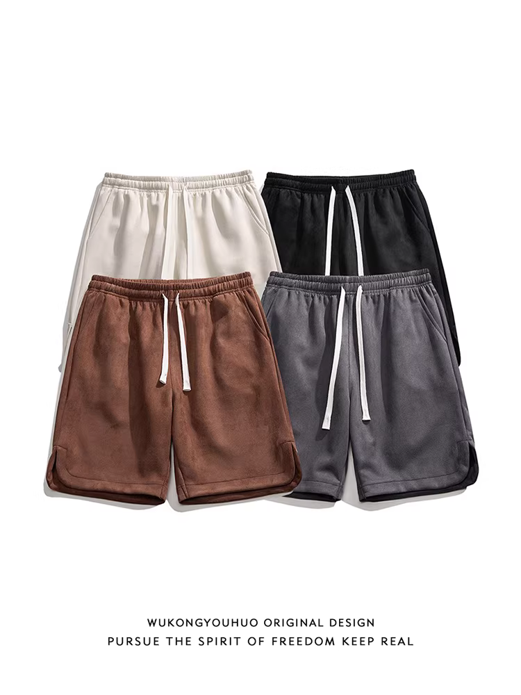 Wukong có sẵn quần short nam chất liệu da lộn trơn màu kiểu Mỹ, quần thể thao đa năng dáng rộng phong cách hip-hop.