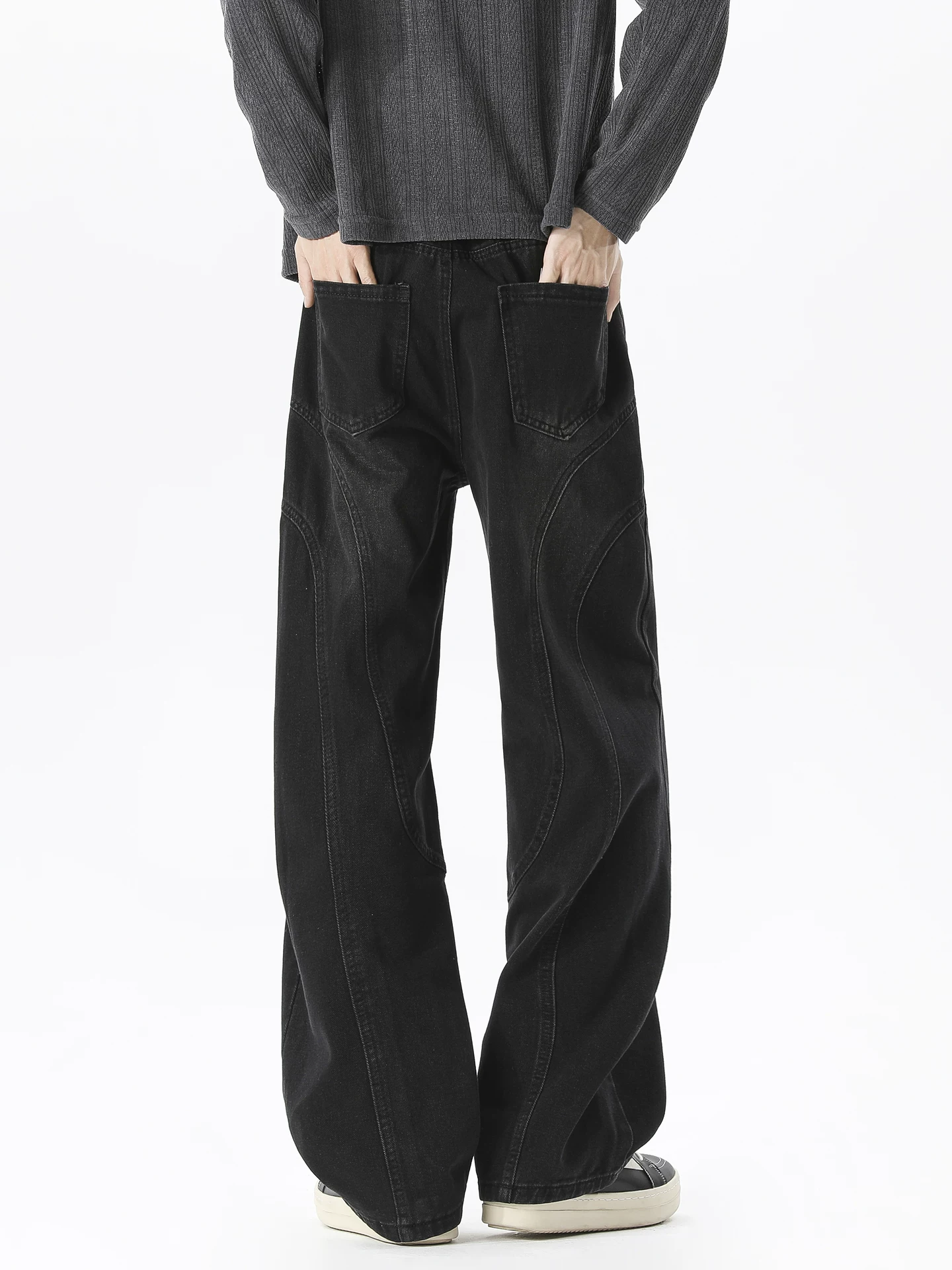 Ngộ Không có sẵn quần jean nam ống thẳng kiểu Mỹ hiện đại, phối vải ghép độc đáo, quần ống rộng vintage, chất liệu washed đa năng.