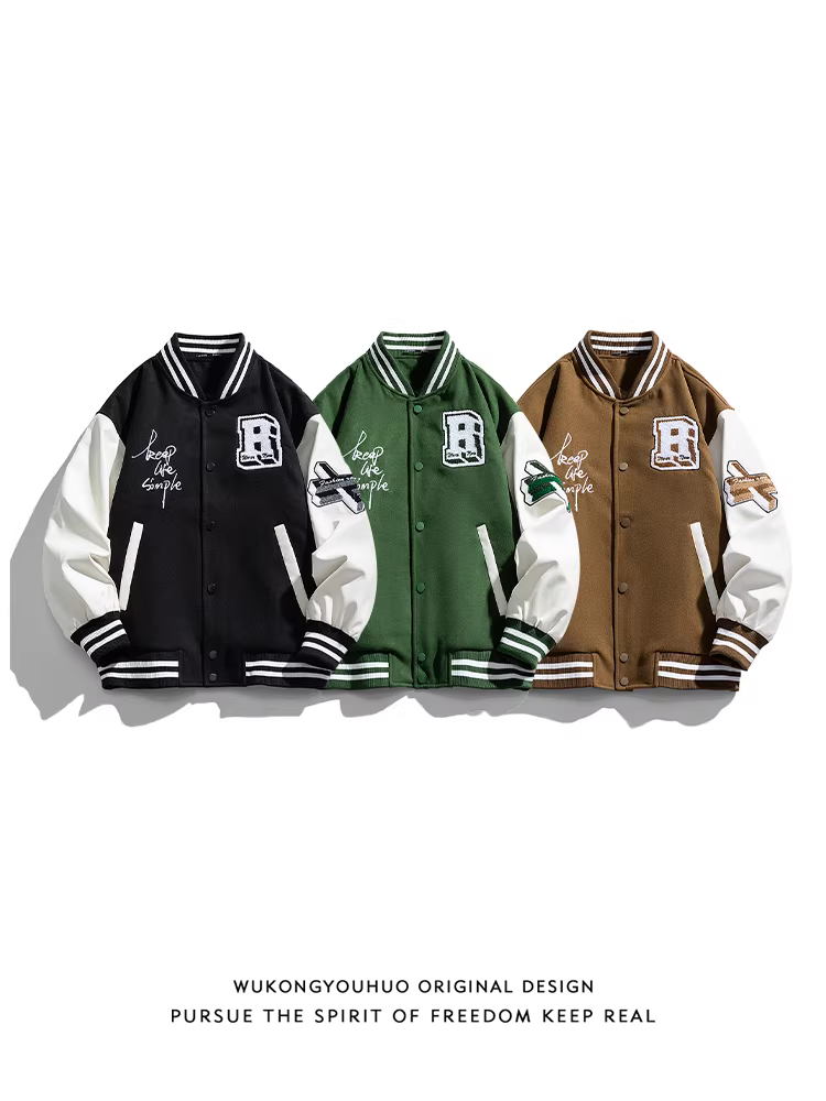 Wukong có sẵn áo khoác phao nam phong cách retro Mỹ, chất liệu nhung phối màu, dáng rộng, lông vũ trắng, giữ ấm mùa đông.
