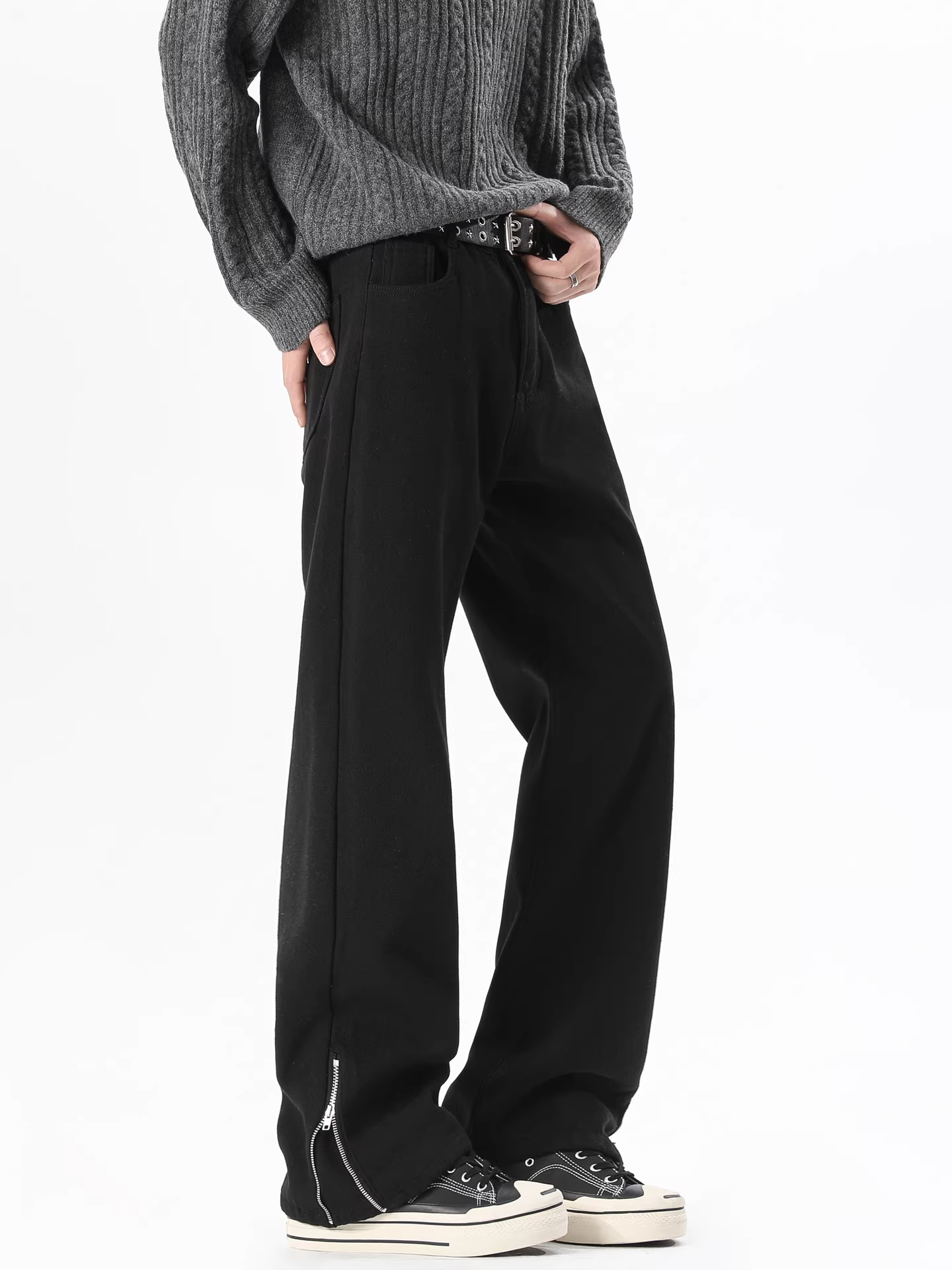 Wukong có sẵn quần âu nam kiểu Mỹ thời thượng, có khóa kéo bên, chất liệu lông cừu, kiểu dáng xuông rộng, ống thẳng, màu đen ấm áp.