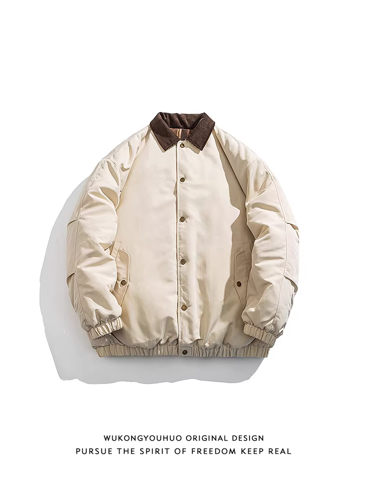 Áo khoác cotton kiểu dáng cổ điển kẻ ca rô mùa đông của Ngộ Không dành cho nam, thương hiệu thời thượng, dáng rộng, dày dặn, ấm áp.