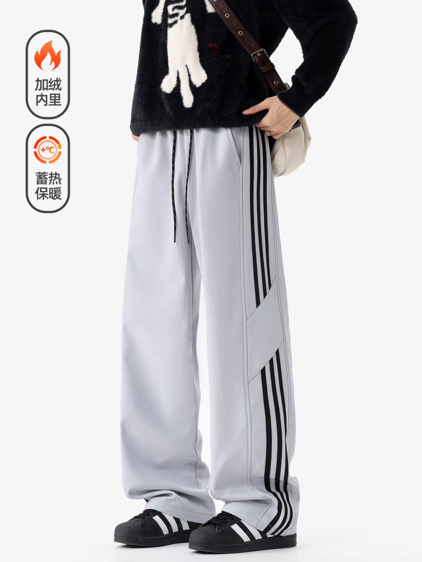 Wukong có sẵn quần âu nam chất liệu nỉ, kiểu dáng retro thời thượng, phối màu sọc, ống thẳng, thoải mái, đa năng, dáng rộng.