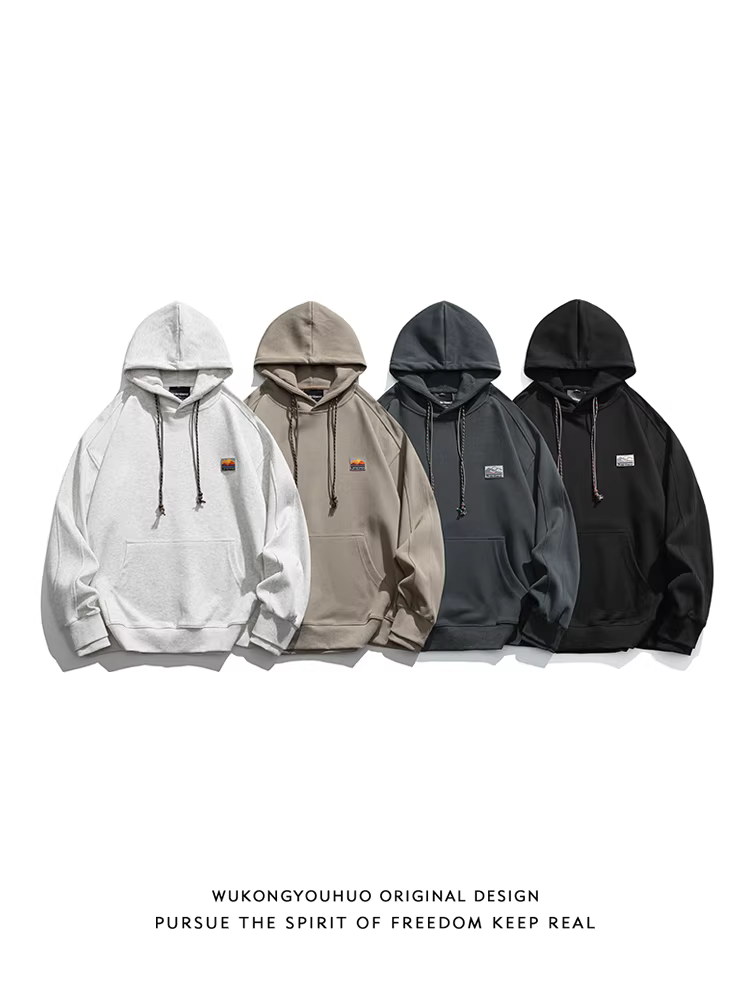 Áo hoodie thêu logo cổ điển đường phố Wukong Youhuo dành cho nam giới hợp thời trang thương hiệu dáng rộng dành cho cặp đôi Áo khoác chui đầu đa năng thông thường