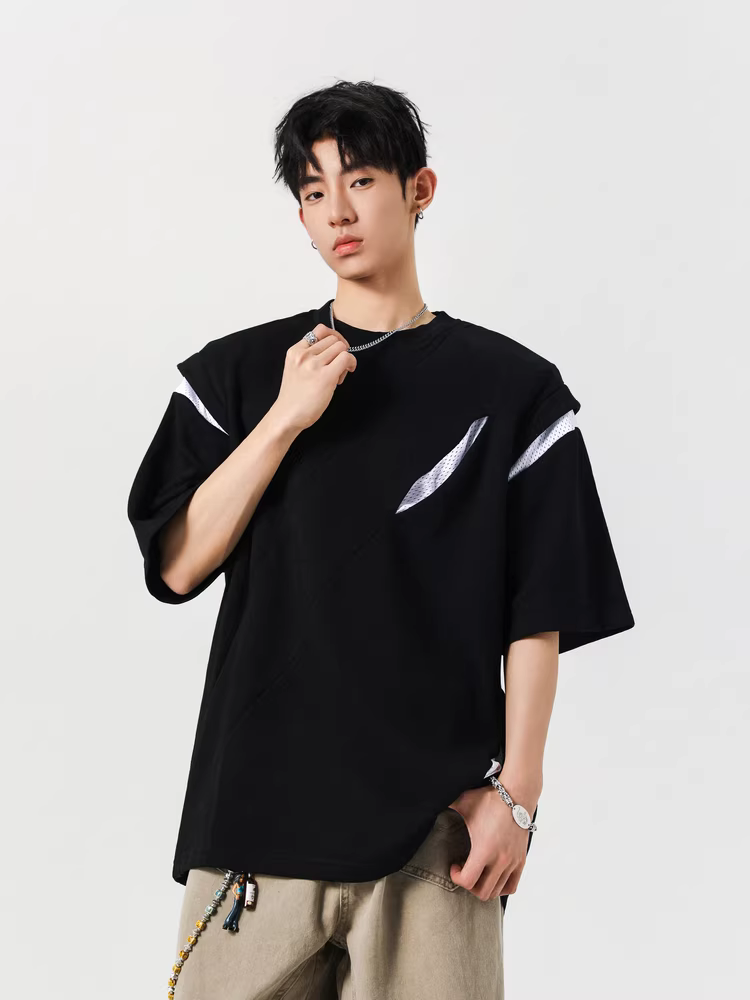 Wukong có sẵn áo thun ngắn tay có đệm vai kiểu Mỹ, kiểu dáng ghép mảnh, dành cho nam, thiết kế thời thượng mùa hè, phong cách đường phố, cá tính.