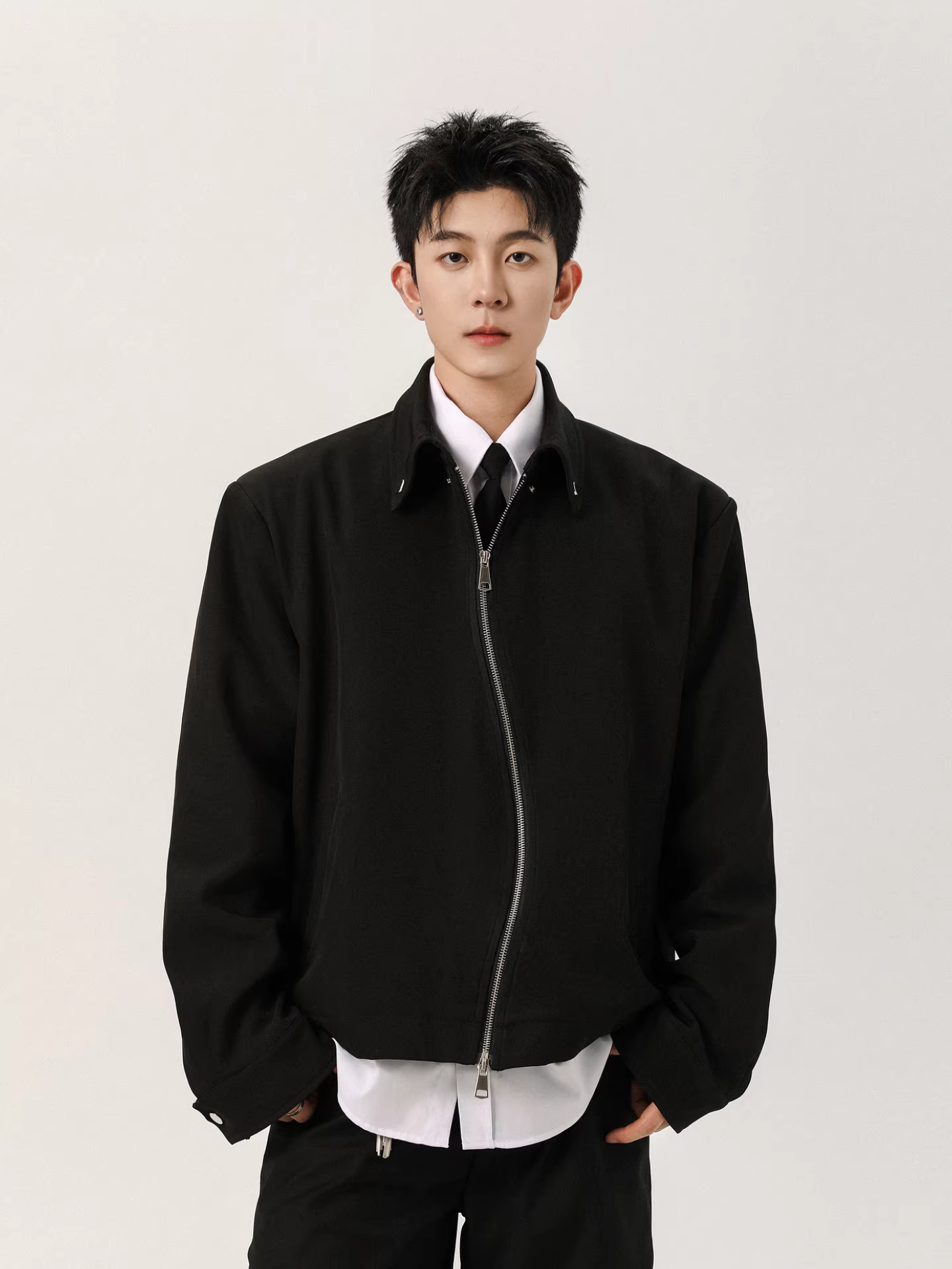 Tôn Ngộ Không có sẵn áo khoác blazer nam cao cấp có khóa kéo hình chữ S, kiểu dáng rộng, ngắn, cổ rộng, mùa thu.