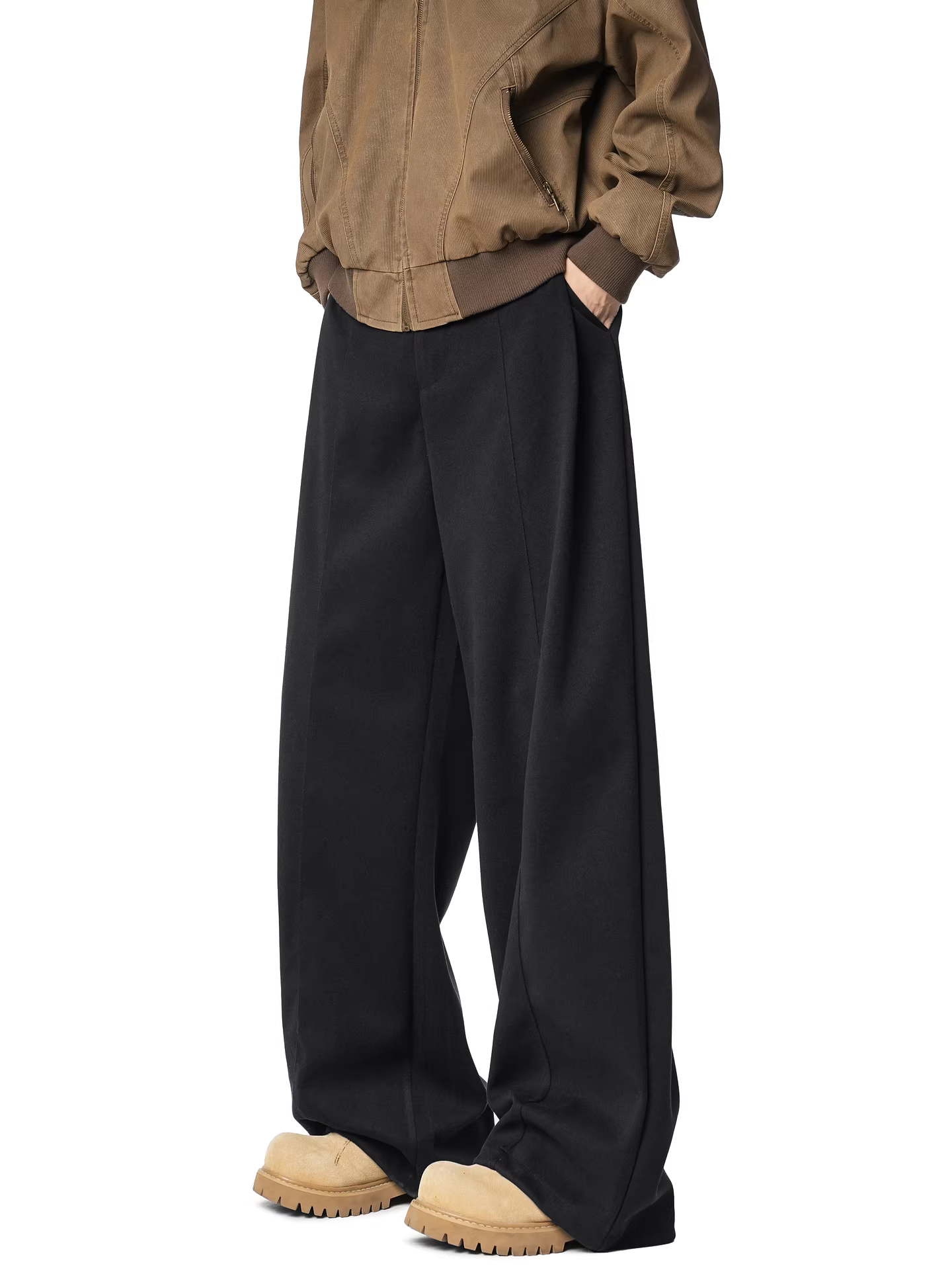 Wukong có sẵn quần dài chất liệu len pha cao cấp kiểu Mỹ dành cho nam và nữ, quần ống rộng đa năng, dáng rộng, phong cách retro hợp thời trang.