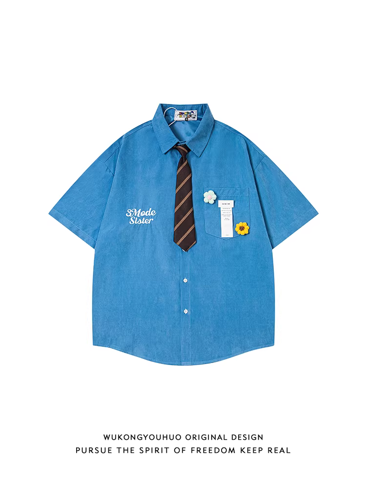 Wukong có sẵn áo sơ mi ngắn tay kiểu retro mùa hè phong cách sinh viên dành cho nam, áo sơ mi nửa tay kiểu dáng rộng rãi thời trang dành cho cặp đôi.