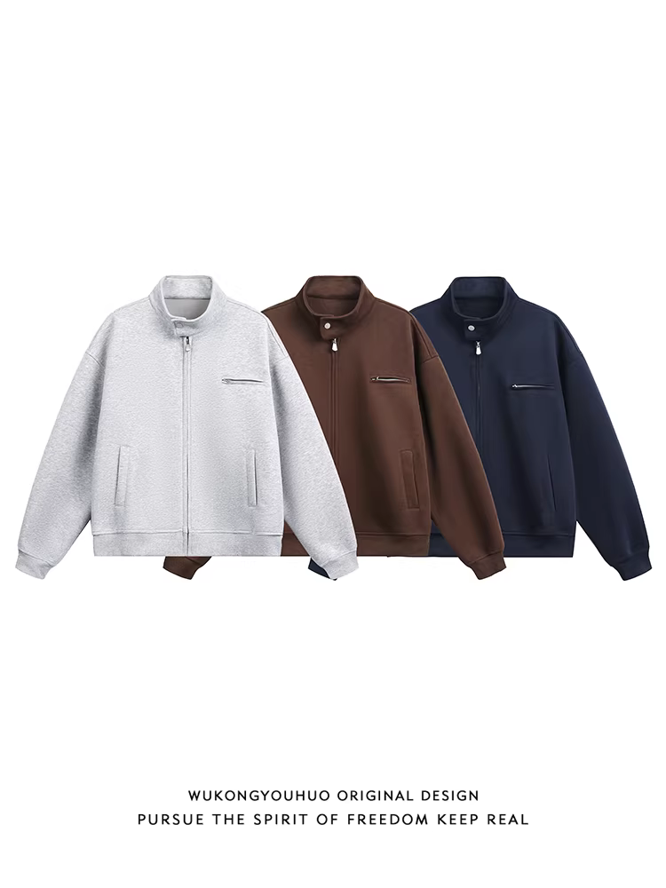 Áo khoác nỉ có mũ trùm đầu, cổ đứng, khóa kéo, kiểu dáng retro thời thượng, chất liệu dày dặn của thương hiệu Wukong, dành cho nam và nữ, kiểu dáng rộng rãi, thoải mái, phong cách Mỹ.