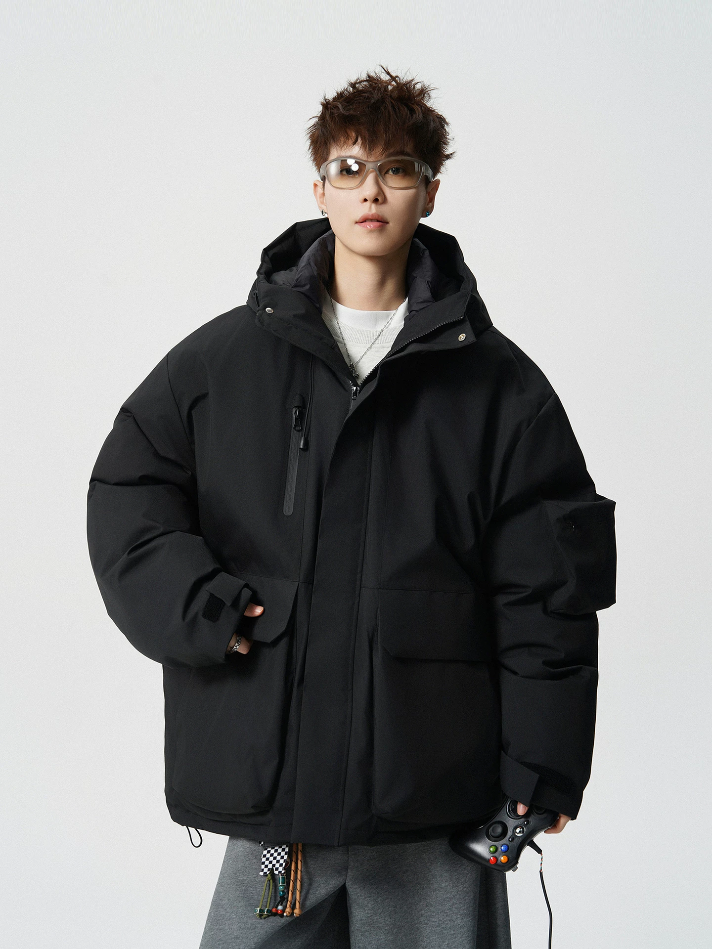 Áo khoác phao có mũ trùm đầu, túi lớn, kiểu cổ điển mùa đông của Wukong dành cho nam, thương hiệu thời thượng, dáng rộng, 90% lông vũ vịt, áo khoác cotton ấm áp, thích hợp làm áo bảo hộ lao động.