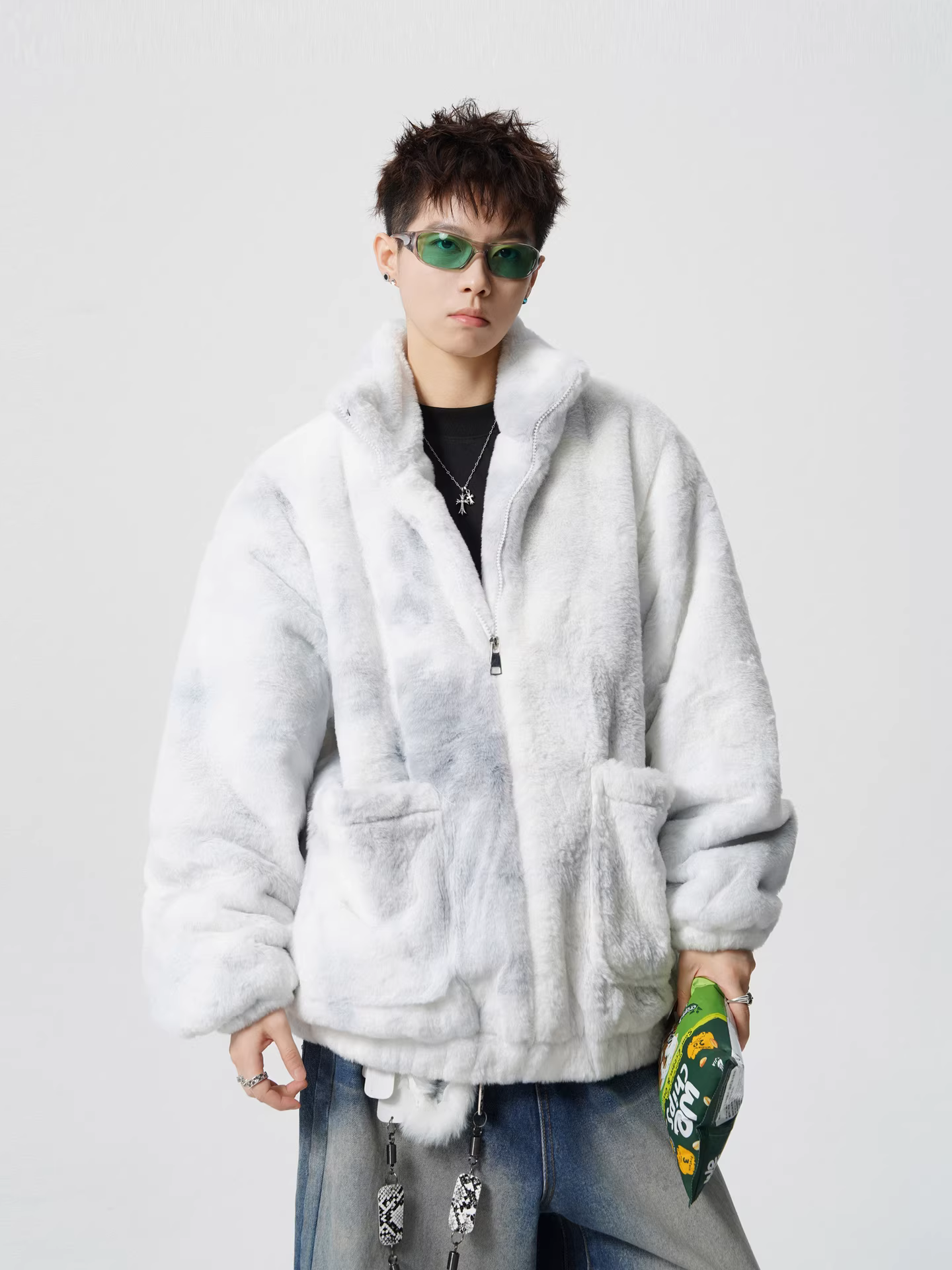 Wukong có sẵn áo khoác cotton cổ đứng kiểu Mỹ nhuộm chàm giả lông chồn mùa đông dành cho nam, áo khoác cotton đa năng ấm áp theo phong cách retro hợp thời trang dành cho cặp đôi.