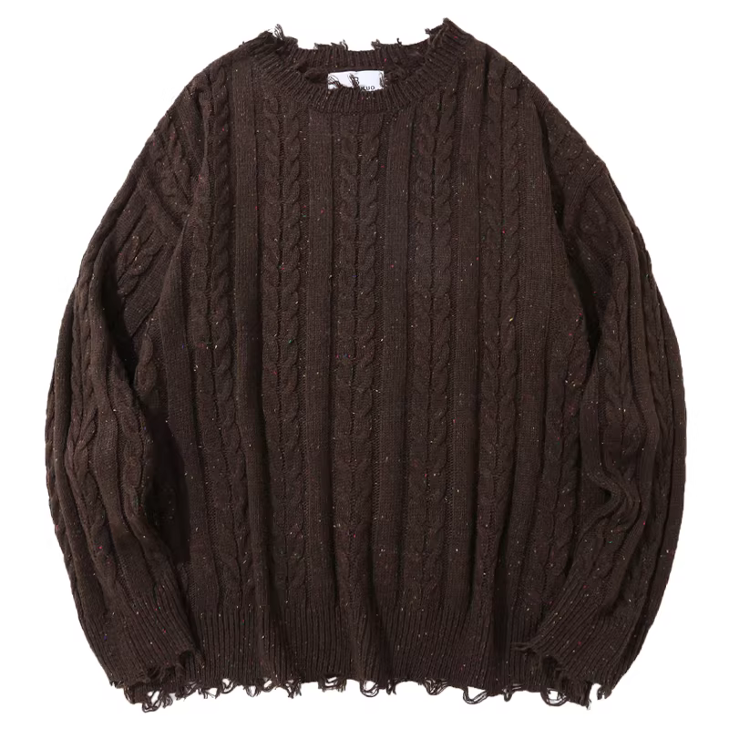 Wukong có sẵn áo len dệt kim cổ tròn, kiểu dáng retro, có lỗ, phong cách đường phố thời thượng dành cho nam, dáng rộng, áo lót đa năng.