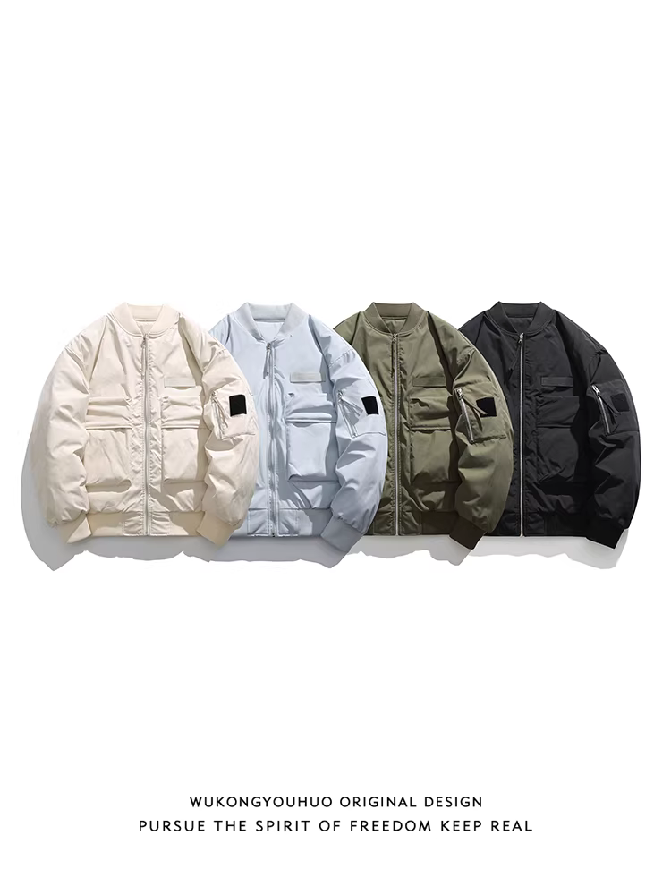 Wukong có sẵn áo khoác dày mùa đông kiểu phi công cổ điển Mỹ dành cho nam, thương hiệu thời thượng, dáng rộng, áo khoác cotton đa năng ấm áp dành cho cặp đôi.