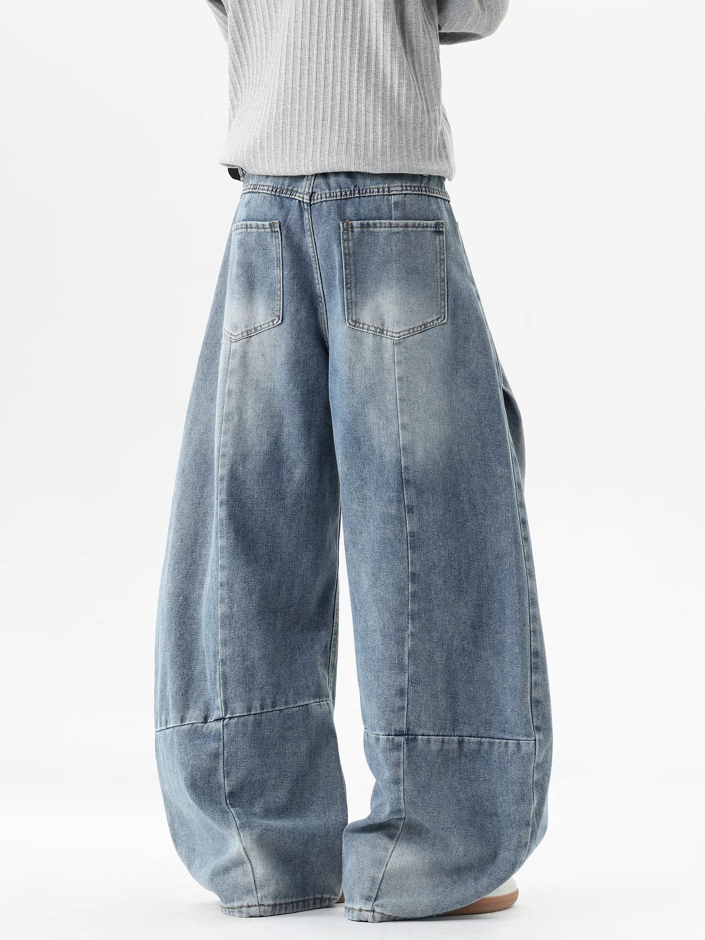 Ngộ Không có sẵn quần jeans kiểu Mỹ thời thượng, đã qua xử lý làm cũ và rách, dành cho nam, quần ống rộng dáng rộng, dài chấm đất, phong cách cổ điển.