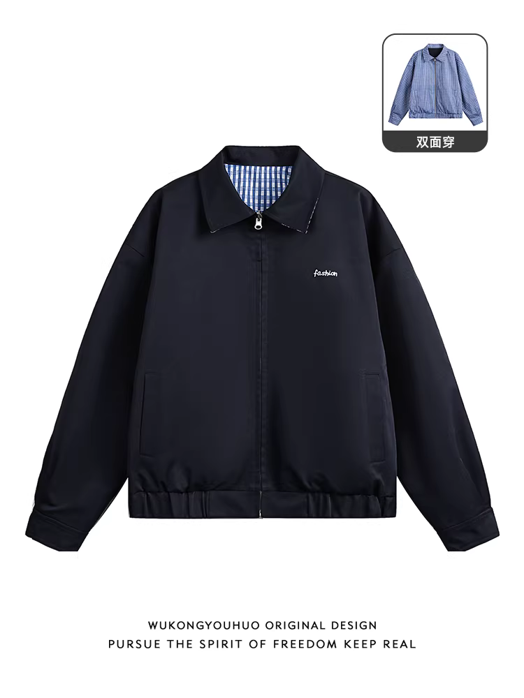 Wukong có sẵn áo khoác nam kiểu Mỹ cổ điển kẻ caro, có thể mặc hai mặt, kiểu dáng xu hướng mùa xuân 2025, thương hiệu thời trang, dáng rộng, dành cho cặp đôi.