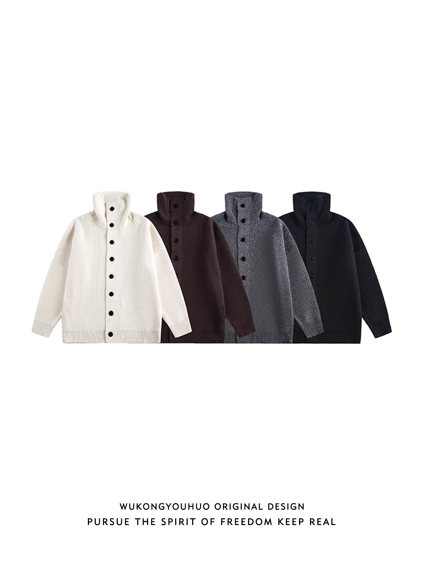 Wukong có sẵn áo len cardigan cổ cao cài nút mùa đông kiểu retro dành cho nam, thương hiệu thời thượng, dáng rộng, áo khoác dệt kim ấm áp dành cho cặp đôi.