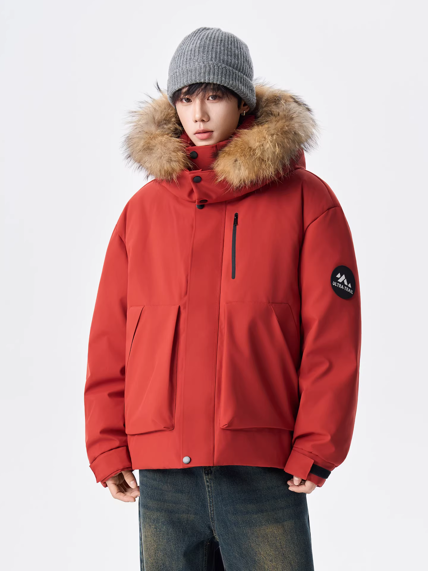 Áo khoác phao có mũ trùm đầu, cổ lông tháo rời mùa đông 2025 của Ngộ Không dành cho nam, áo parka giữ ấm và chống lạnh thời trang dành cho cặp đôi.