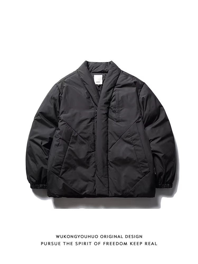 Wukong có sẵn áo khoác cotton dày dặn cao cấp màu đen mùa đông dành cho nam, thương hiệu thời thượng, dáng rộng, ấm áp, áo khoác cotton đa năng dành cho cặp đôi.
