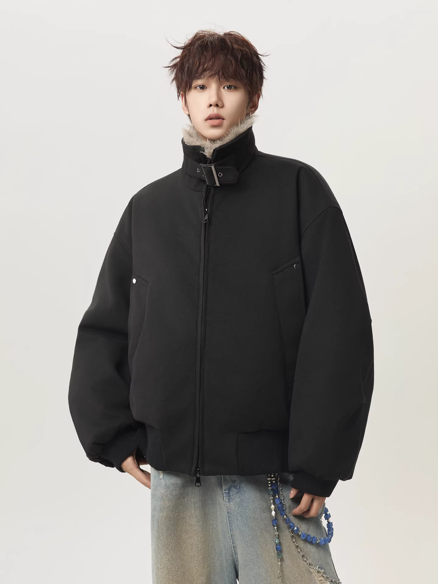 Wukong có sẵn áo khoác cotton ngắn cổ lông phong cách retro Mỹ dành cho nam và nữ, áo khoác cotton giữ ấm chống lạnh thời trang dành cho cặp đôi.