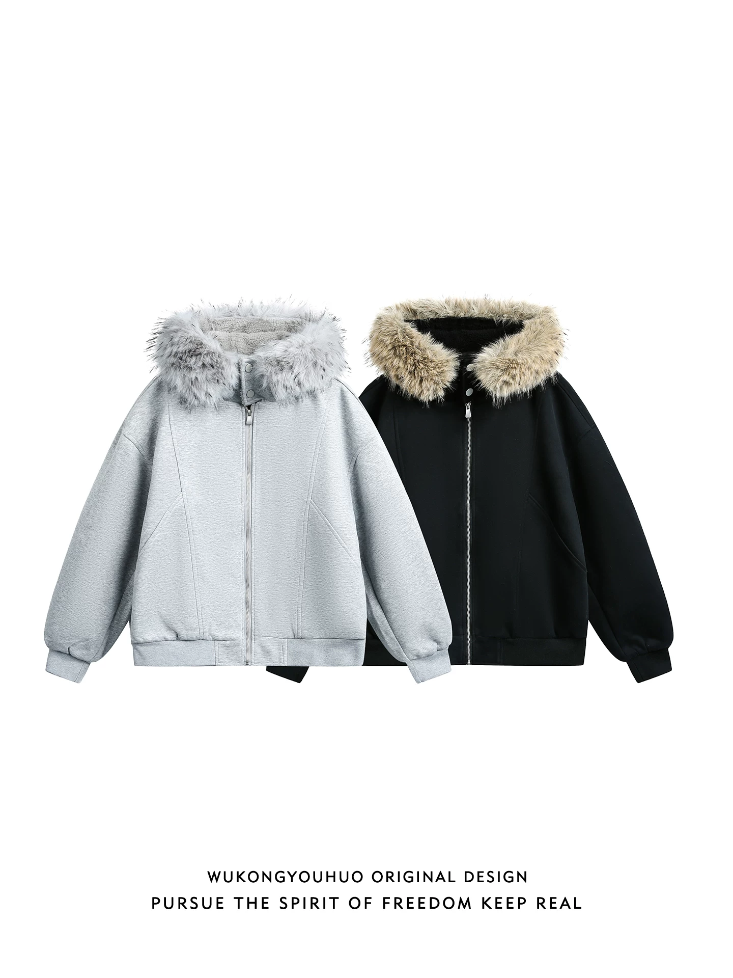 Wukong có sẵn áo khoác cotton có mũ trùm đầu và cổ lông mùa đông kiểu cổ điển dành cho nam và nữ, áo khoác cotton dày dặn đa năng, thời trang, phong cách cặp đôi.