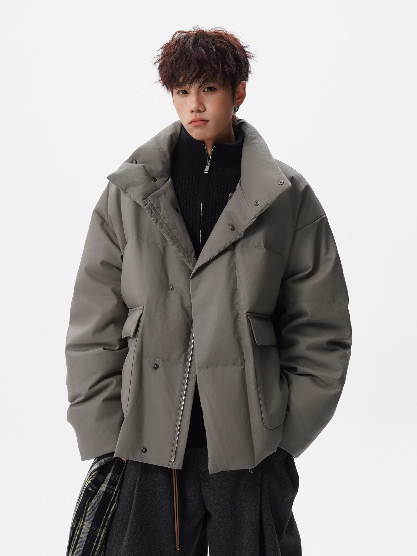 Áo khoác phao cổ đứng dày dặn màu trơn thời trang mùa đông của Ngộ Không dành cho nam, kiểu dáng rộng rãi phong cách Mỹ, áo khoác cotton ấm áp dành cho cặp đôi.