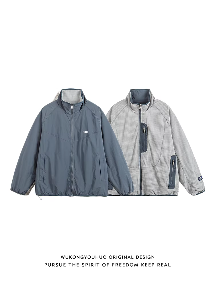 Wukong có sẵn áo khoác cổ đứng ba lớp chống thấm nước, phong cách retro Mỹ dành cho nam, thương hiệu thời thượng, dáng rộng, áo khoác đôi đa năng.