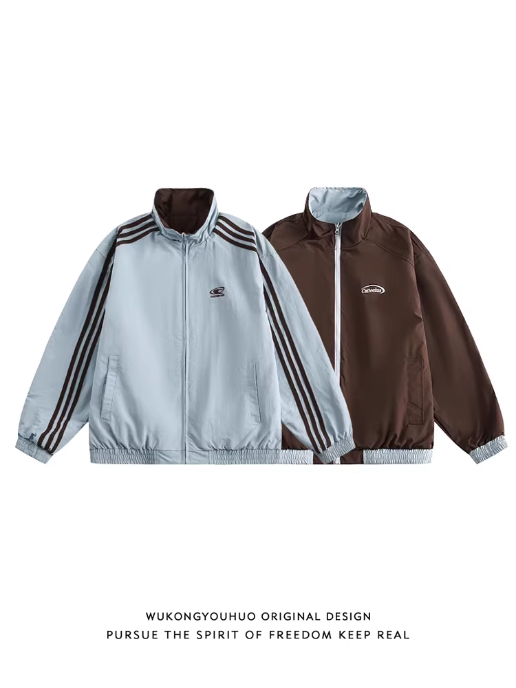 Wukong có sẵn áo khoác thể thao cổ đứng sọc thời trang retro dành cho nam và nữ, áo khoác cặp đôi dáng rộng và đa năng cho mùa thu.
