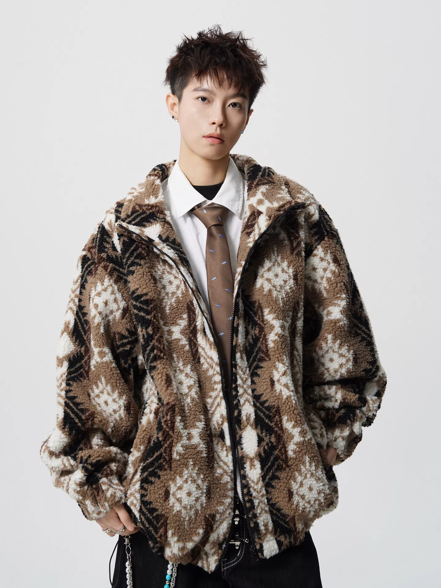 Áo khoác cotton dày có mũ trùm đầu bằng len cừu thời trang mùa đông của Ngộ Không dành cho nam, kiểu dáng rộng cổ điển, áo khoác cotton ấm áp, thoải mái dành cho cặp đôi.