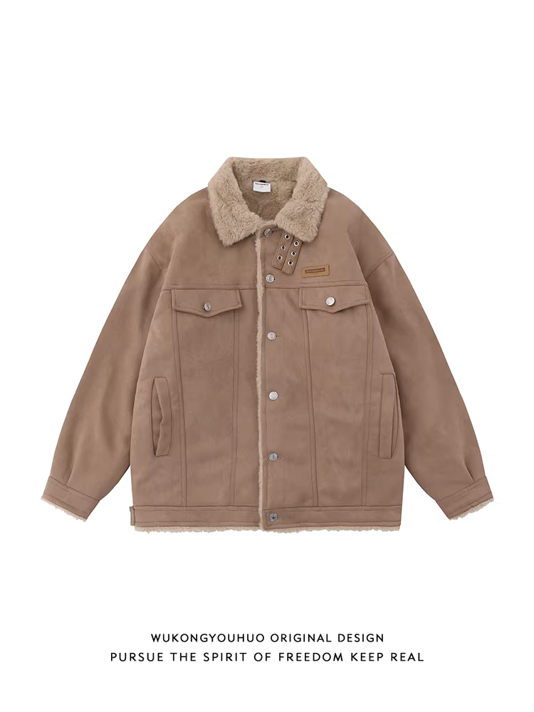 Áo khoác len cừu cotton cổ điển kiểu Mỹ mùa đông của Wukong có sẵn, kiểu dáng thời trang đường phố, áo khoác rộng rãi dành cho cặp đôi.