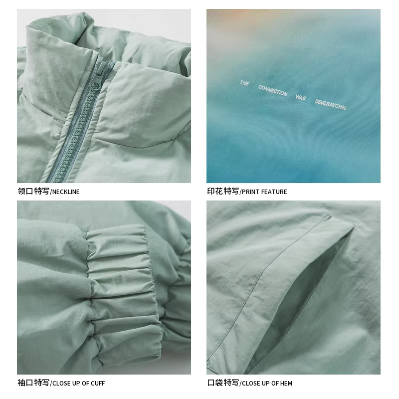 Áo khoác lông vũ cổ đứng màu gradient mùa đông của Wukong có sẵn cho nam và nữ, thương hiệu thời thượng, dáng rộng, ấm áp và dày dặn.