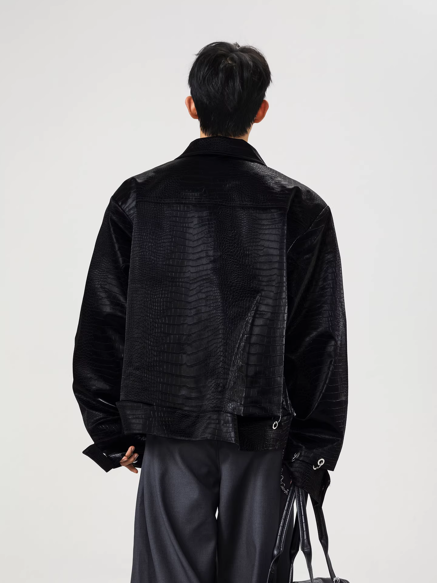 Wukong có sẵn áo khoác da nam kiểu dáng đường phố Mỹ, họa tiết da cá sấu, thương hiệu thời thượng, kiểu dáng rộng rãi mùa thu, áo khoác biker độc đáo.