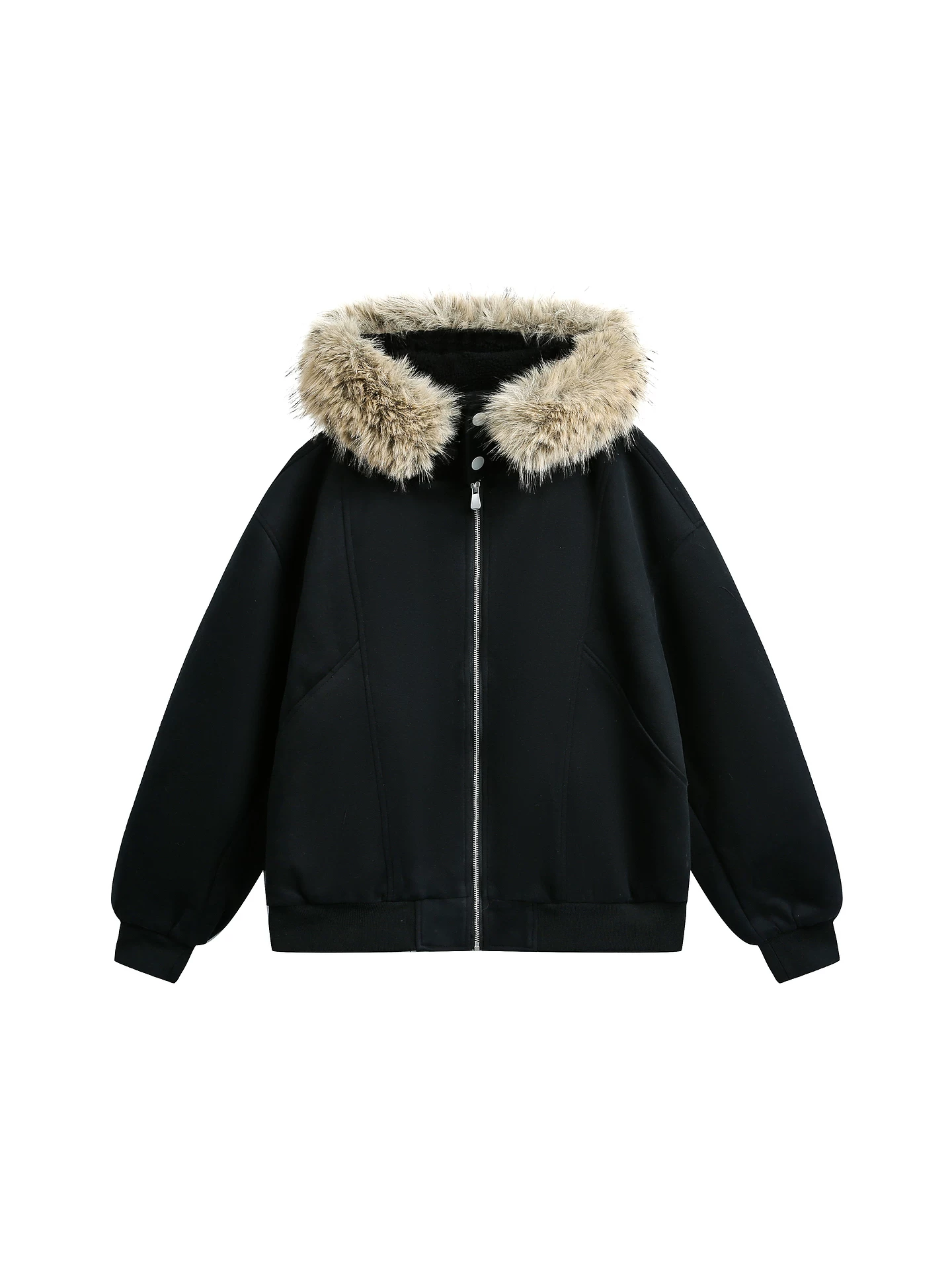 Wukong có sẵn áo khoác cotton có mũ trùm đầu và cổ lông mùa đông kiểu cổ điển dành cho nam và nữ, áo khoác cotton dày dặn đa năng, thời trang, phong cách cặp đôi.