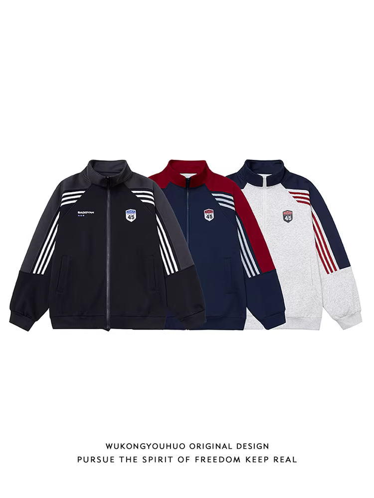 Wukong có sẵn áo khoác thể thao cổ đứng tay raglan thời trang dành cho nam, kiểu dáng vintage rộng rãi, phối màu đa năng, thích hợp cho cặp đôi, mùa thu.