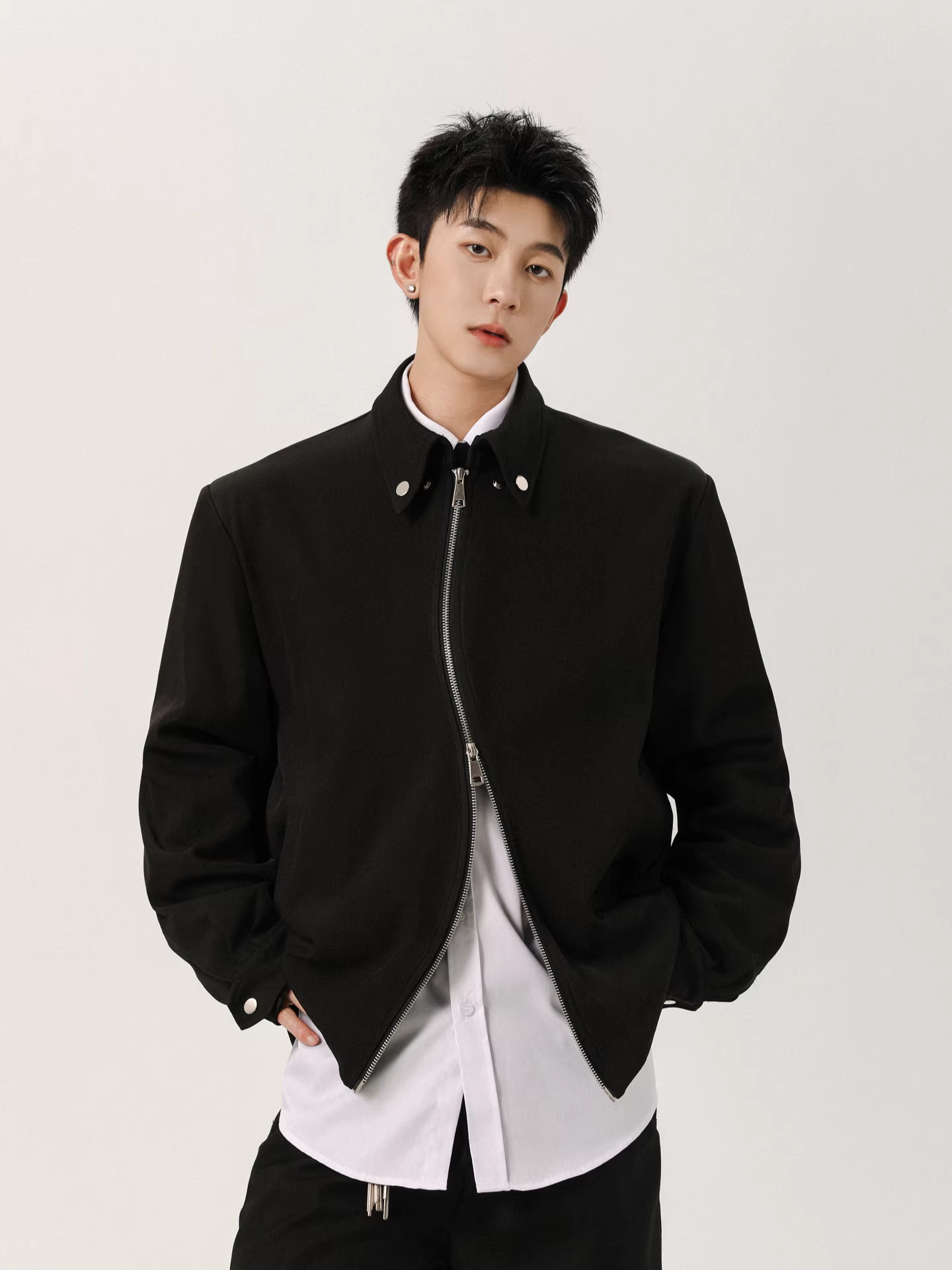 Tôn Ngộ Không có sẵn áo khoác blazer nam cao cấp có khóa kéo hình chữ S, kiểu dáng rộng, ngắn, cổ rộng, mùa thu.