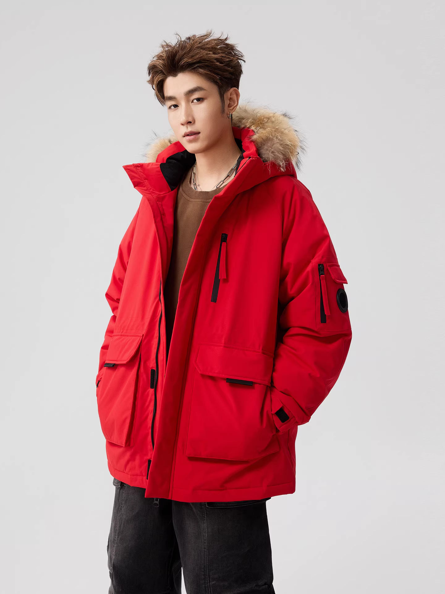 Áo khoác phao có mũ trùm đầu, cổ lông, nhiều túi, kiểu dáng thời trang mùa đông của thương hiệu Wukong dành cho nam, 90% lông vũ, áo khoác parka ấm áp.