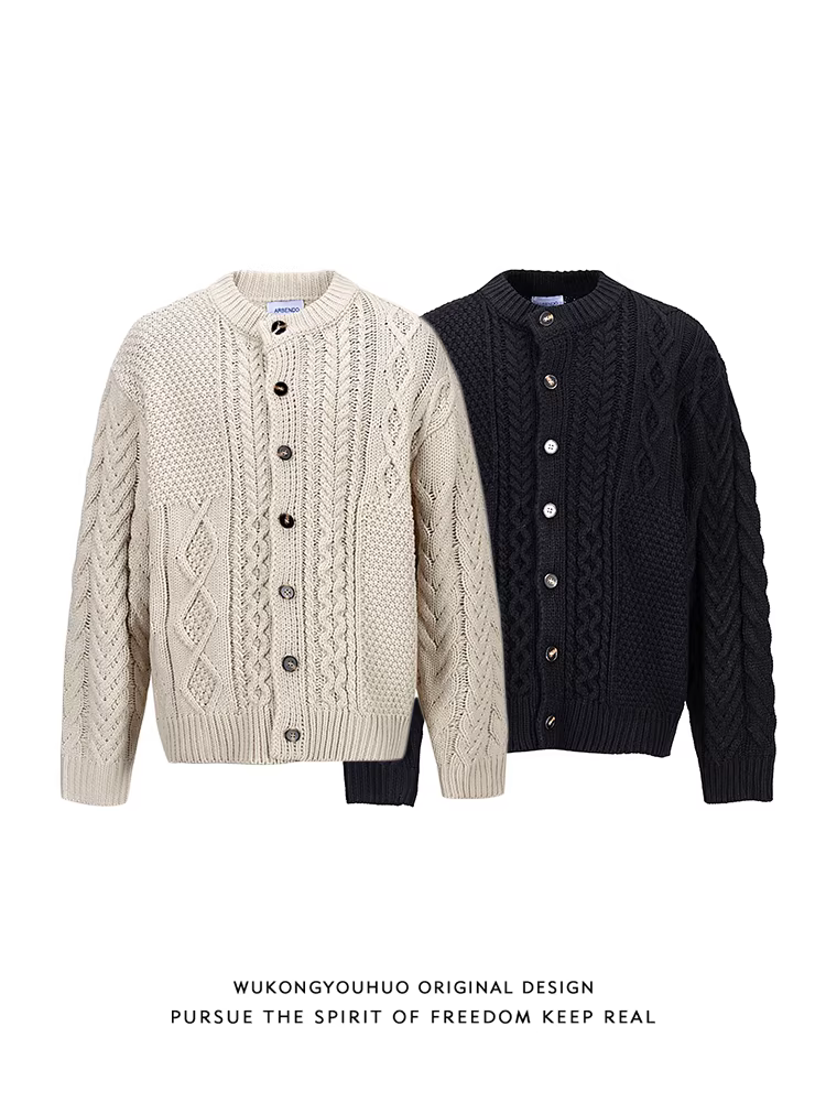 Wukong có sẵn áo khoác cardigan dệt kim kiểu Mỹ cổ điển dành cho nam và nữ, áo len cặp đôi dáng rộng thoải mái.