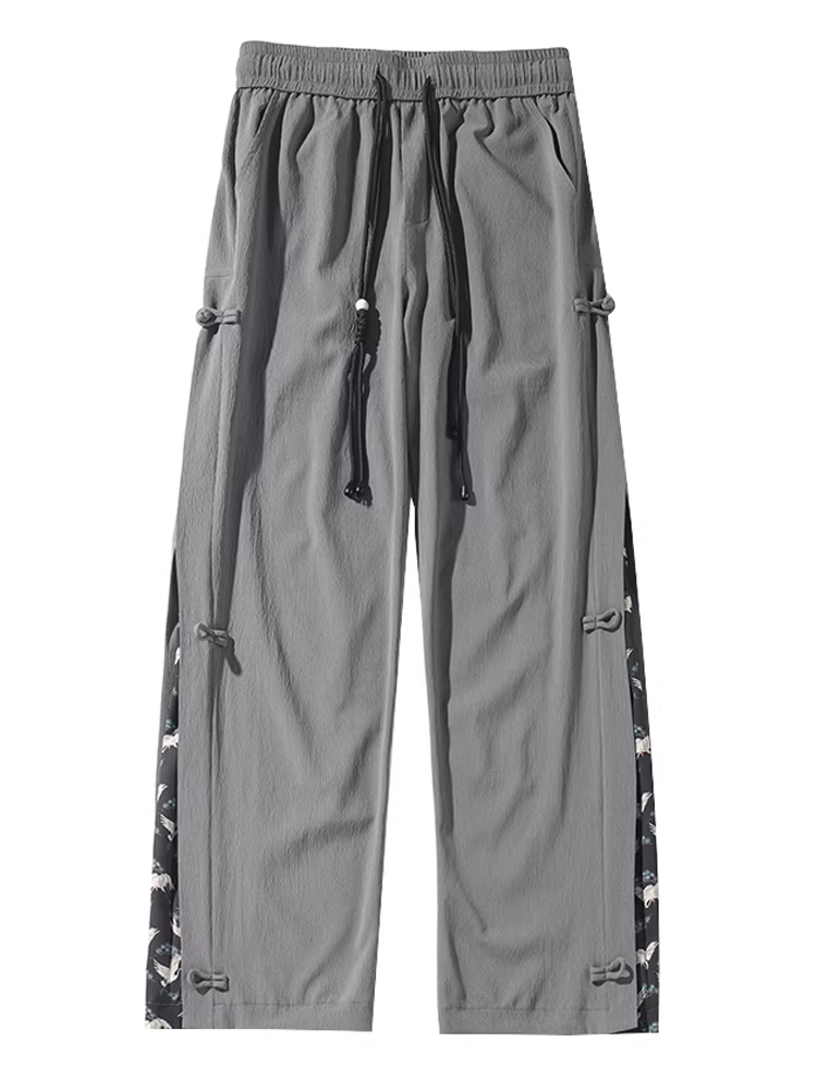 Wukong có quần âu nam in hình hạc kiểu Trung Quốc mới, quần dài dáng rộng cao cấp có khóa cài mùa hè.