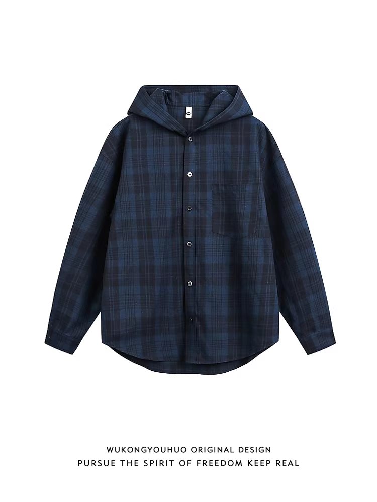 Wukong có sẵn áo sơ mi có mũ trùm đầu kẻ sọc phối màu cổ điển dành cho nam và nữ, áo và áo khoác dài tay dáng rộng thời trang dành cho cặp đôi.